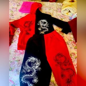Red and black dragon sweats and hoodie
